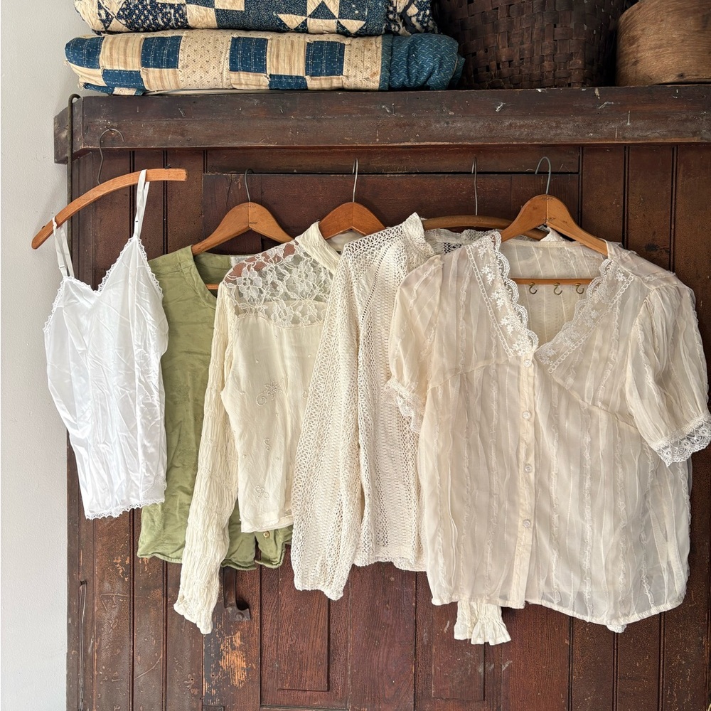 Elegant Cream Lace/ sheer tops S/M cottage core style